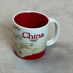 Starbucks China Mug - Red and Cream with Dragon Motif